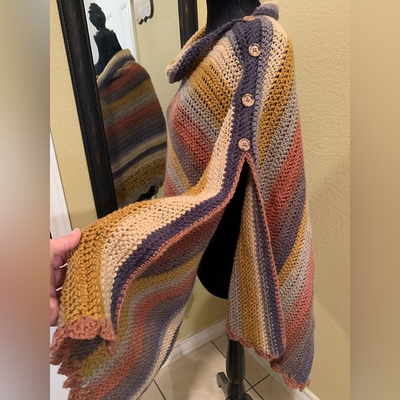 Crocheted Asymmetrical Poncho - Picture 3 of 7